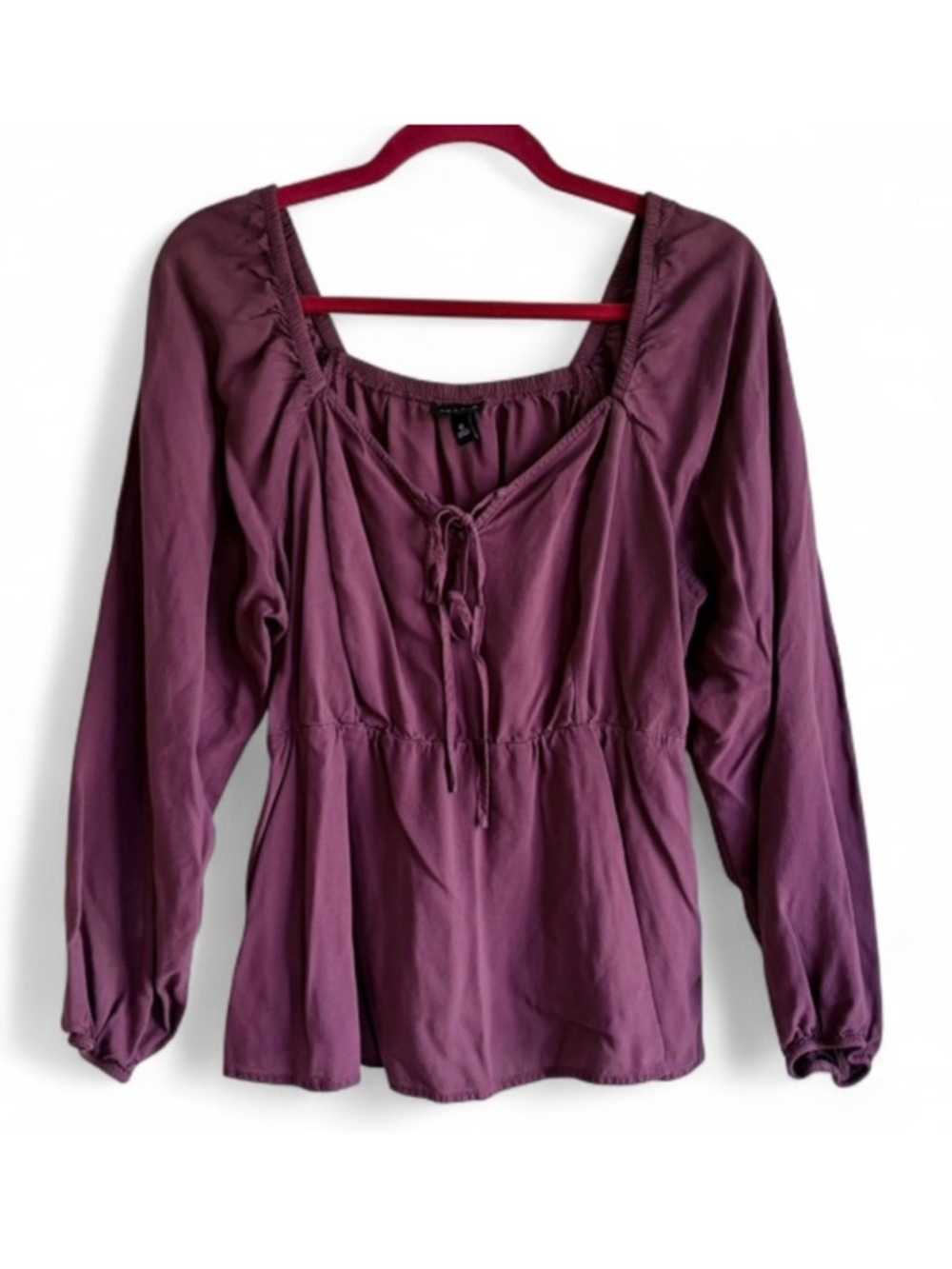 Torrid Burgundy Tie Neck Boho Peasant Blouse Size 0